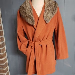 Vintage Burnt Orange Wrap Coat with Rabbit Hair